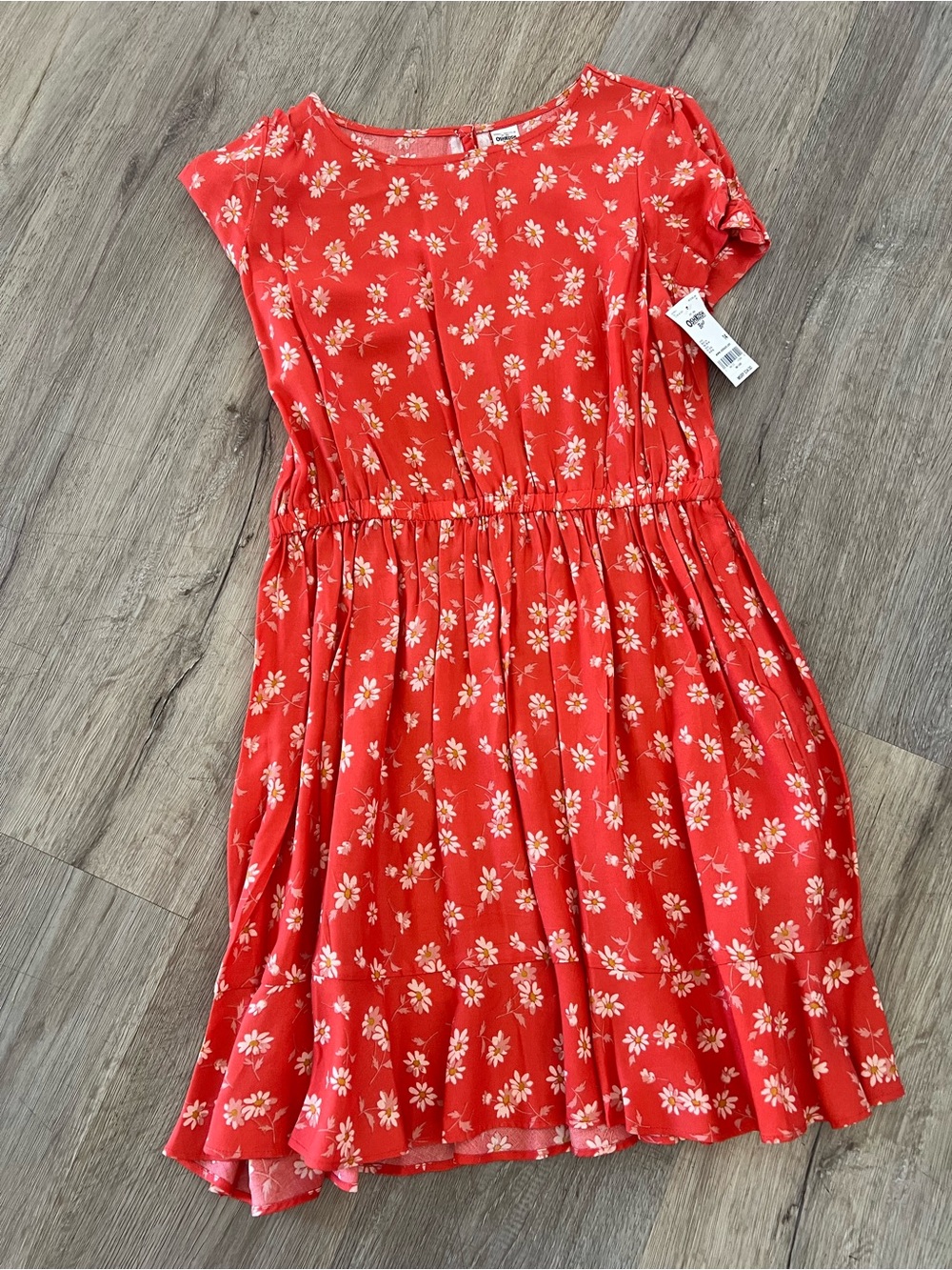 OshKosh B'gosh Coral Red Floral Fit-and-Flare Dress